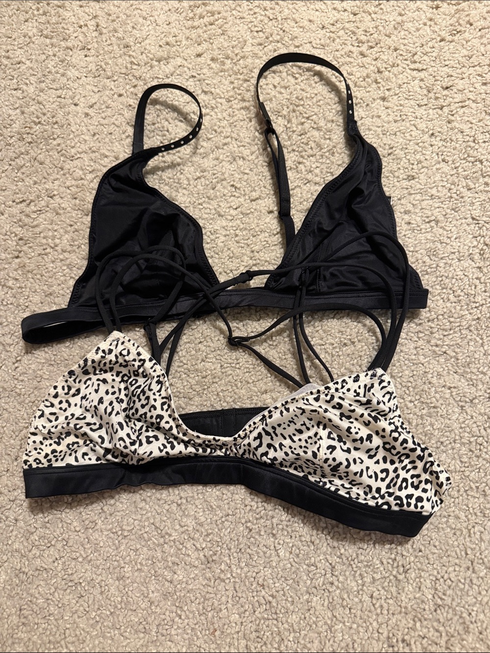 Victoria's Secret Black and Cream Lace-Trim Bralette